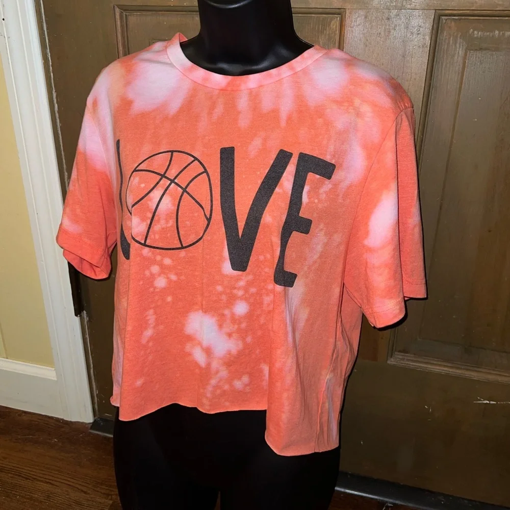 Bella Canvas Love Basketball Orange Coral Crop Boxy Short Sleeve T-Shirt Size L - Picture 6 of 9